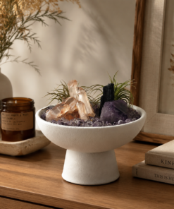 Crystal Energy Bowl Gift, Amethyst Crystal Decor, Natural Quartz & Black Tourmaline Arrangement, Spiritual Home Decor, Unique Healing Gift