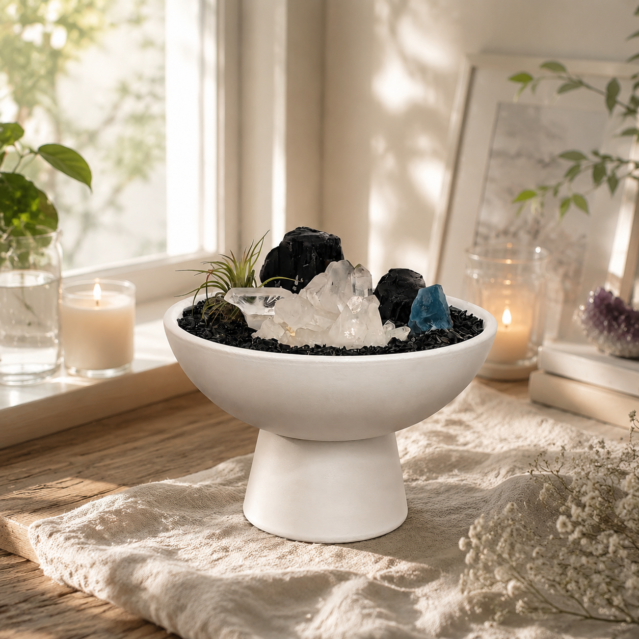 Housewarming Gift Crystal Bowl, Natural Quartz Energy Decor, Zen Garden Plant, Spiritual Home Decoration, Unique Gift