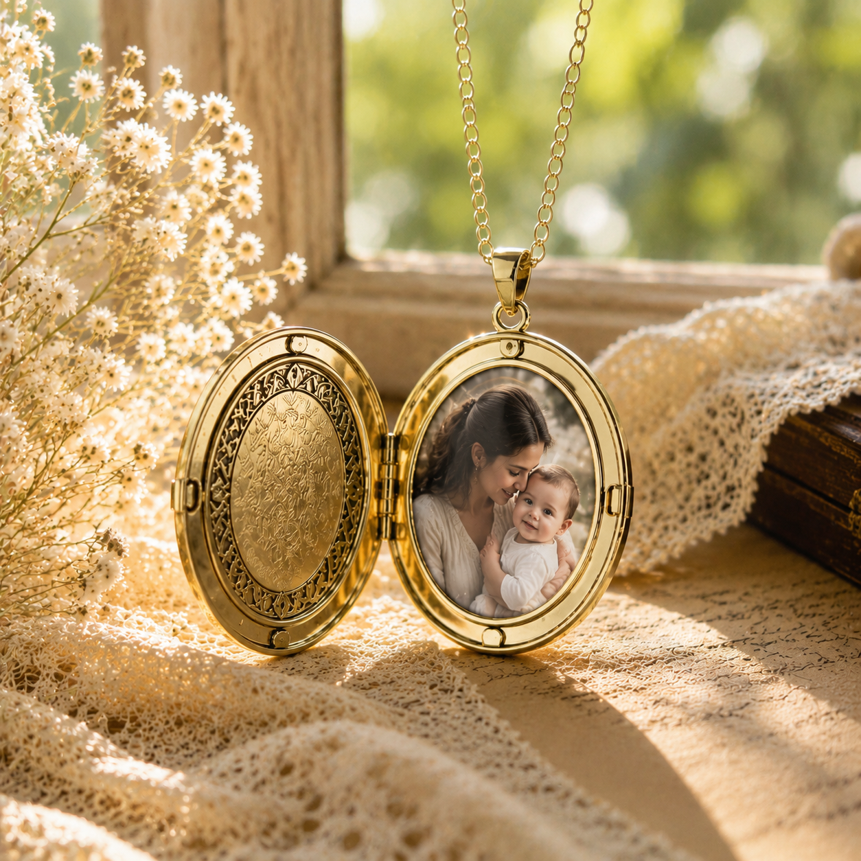 Gold Oval Cameo Locket Necklace, Virgin Mary Relief Pendant, Photo Memory Keepsake Jewelry, Handmade Vintage Religious Gift - Image 5