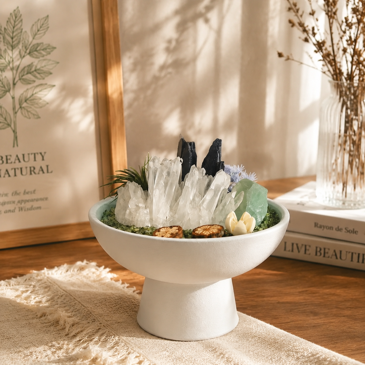Housewarming Gift Crystal Bowl, Natural Quartz Energy Decor, Zen Garden Plant, Spiritual Home Decoration, Unique Gift